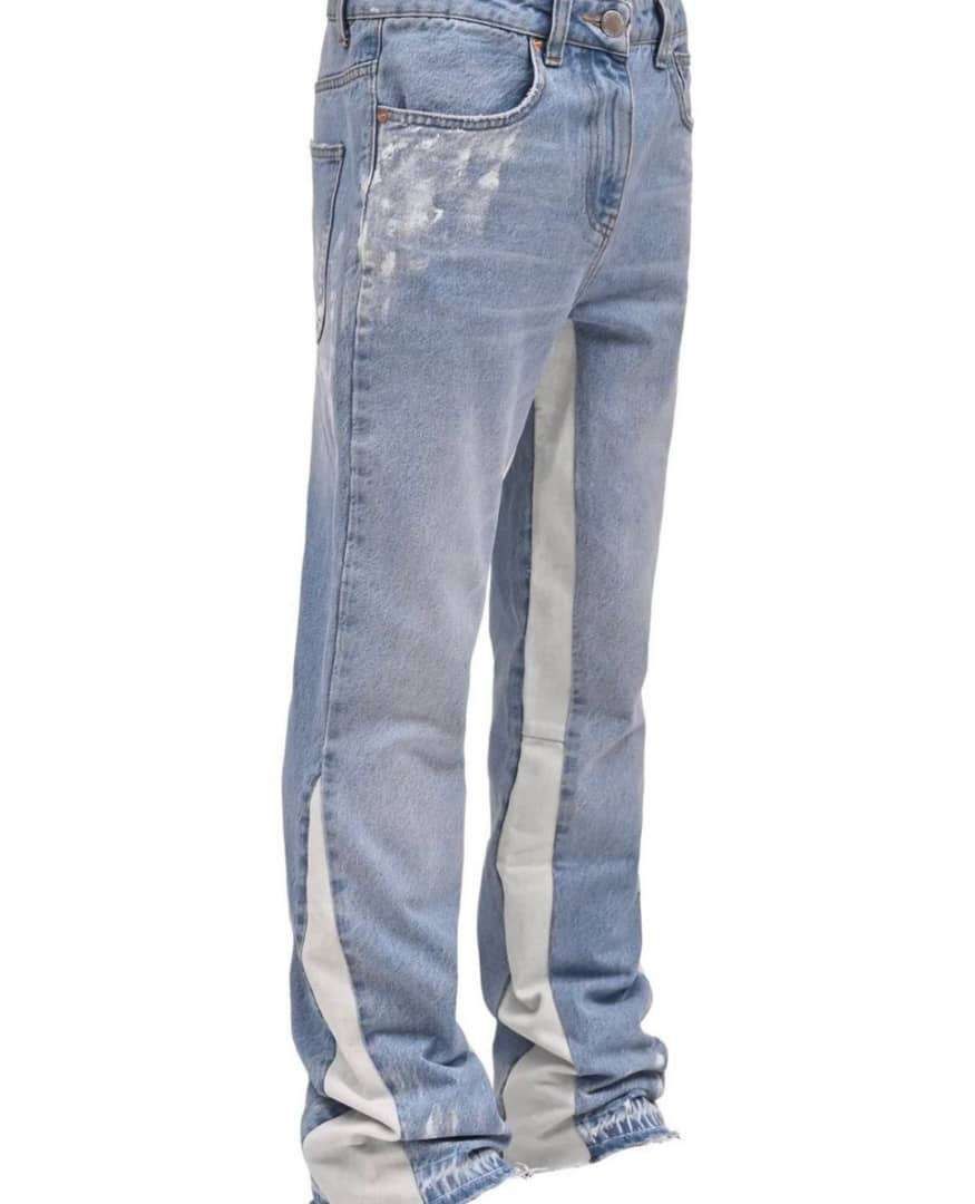 Mid-Wash Paint Splatter Paneled Flare Jeans